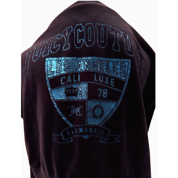 Juicy Couture Y2K Navy Blue LA Graphic Velour Pullover Hoodie Metallic Medium - Picture 5 of 8